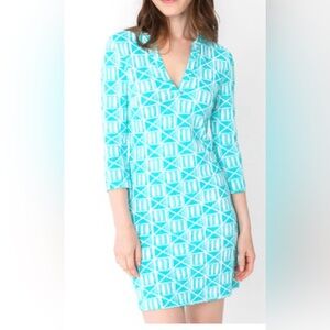 MAHI GOLD Light Blue and White Apparel Womens Large Dress